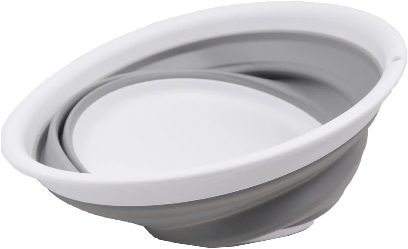 SAMMART 5.5L (1.45 Gallon) Collapsible Tub - Foldable Dish Tub - Portable Washing Basin - Space Saving Plastic Washtub (White/Grey, 1)