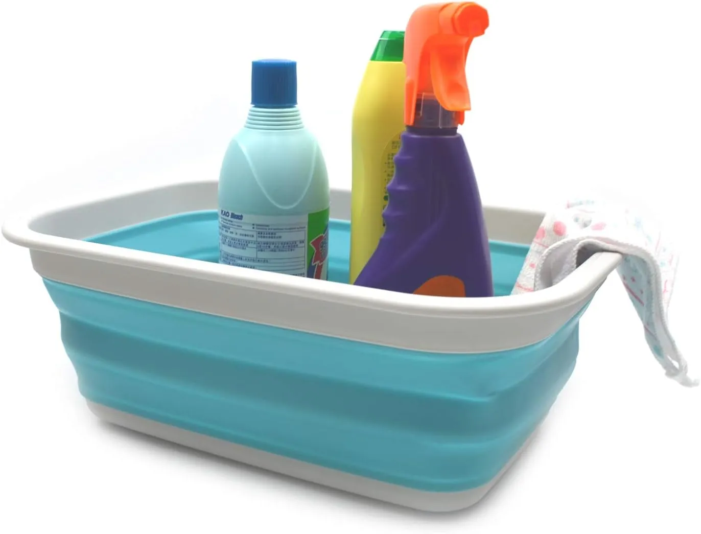 SAMMART 9.2L (2.37Gallon) Collapsible Tub - Portable Outdoor Picnic Basket/Crater - Foldable Shopping Bag - Space Saving Storage Container (M, Grey/Bright Blue)