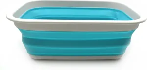 SAMMART 9.2L (2.37Gallon) Collapsible Tub - Portable Outdoor Picnic Basket/Crater - Foldable Shopping Bag - Space Saving Storage Container (M, Grey/Bright Blue)