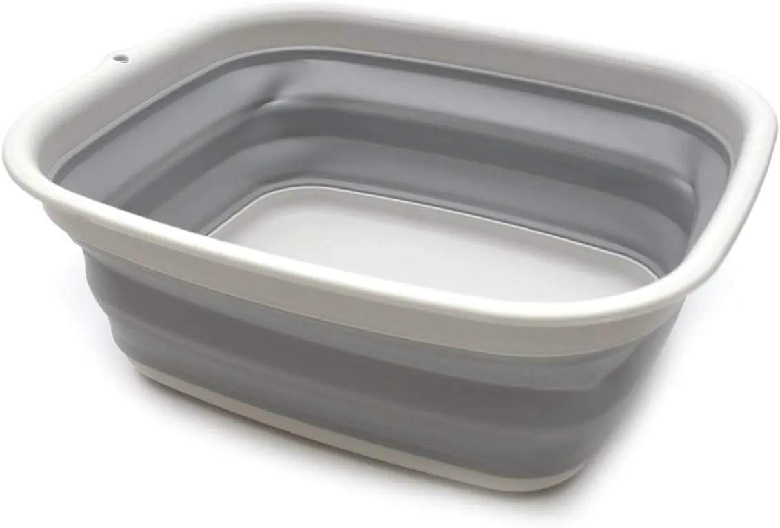 SAMMART 9.45L (2.5 Gallon) Collapsible Tub - Foldable Dish Tub - Portable Washing Basin - Space Saving Plastic Washtub (Grey, M)
