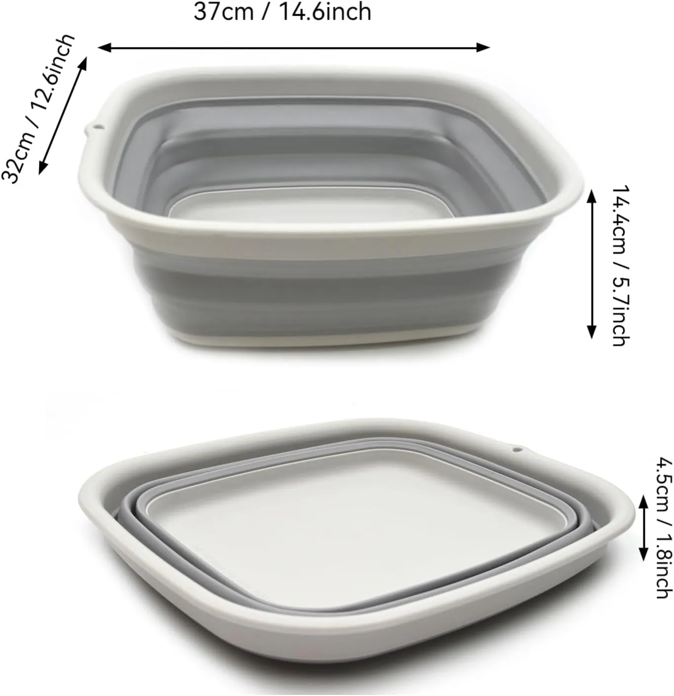 SAMMART 9.45L (2.5 Gallon) Collapsible Tub - Foldable Dish Tub - Portable Washing Basin - Space Saving Plastic Washtub (Grey, M)