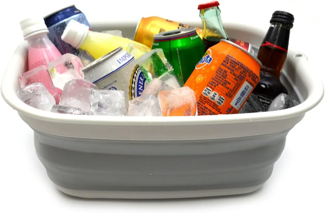 SAMMART 9.45L (2.5 Gallon) Collapsible Tub - Foldable Dish Tub - Portable Washing Basin - Space Saving Plastic Washtub (Grey, M)