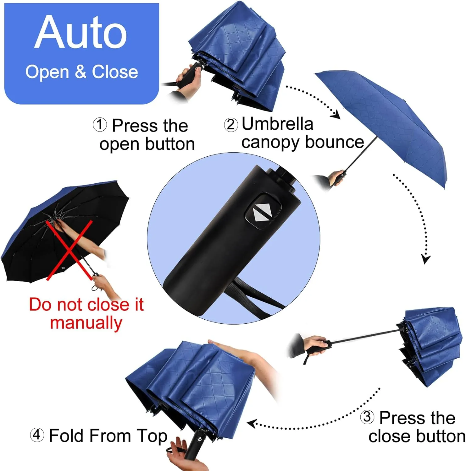 Satol 46/54/62 Inch Large Golf Umbrella, Windproof 10 Ribs Automatic Open/Close Oversize Double Canopy Vented Portable Folding Travel Umbrellas, UPF 50  Sun & Rain Compact Umbrellas for Outdoor