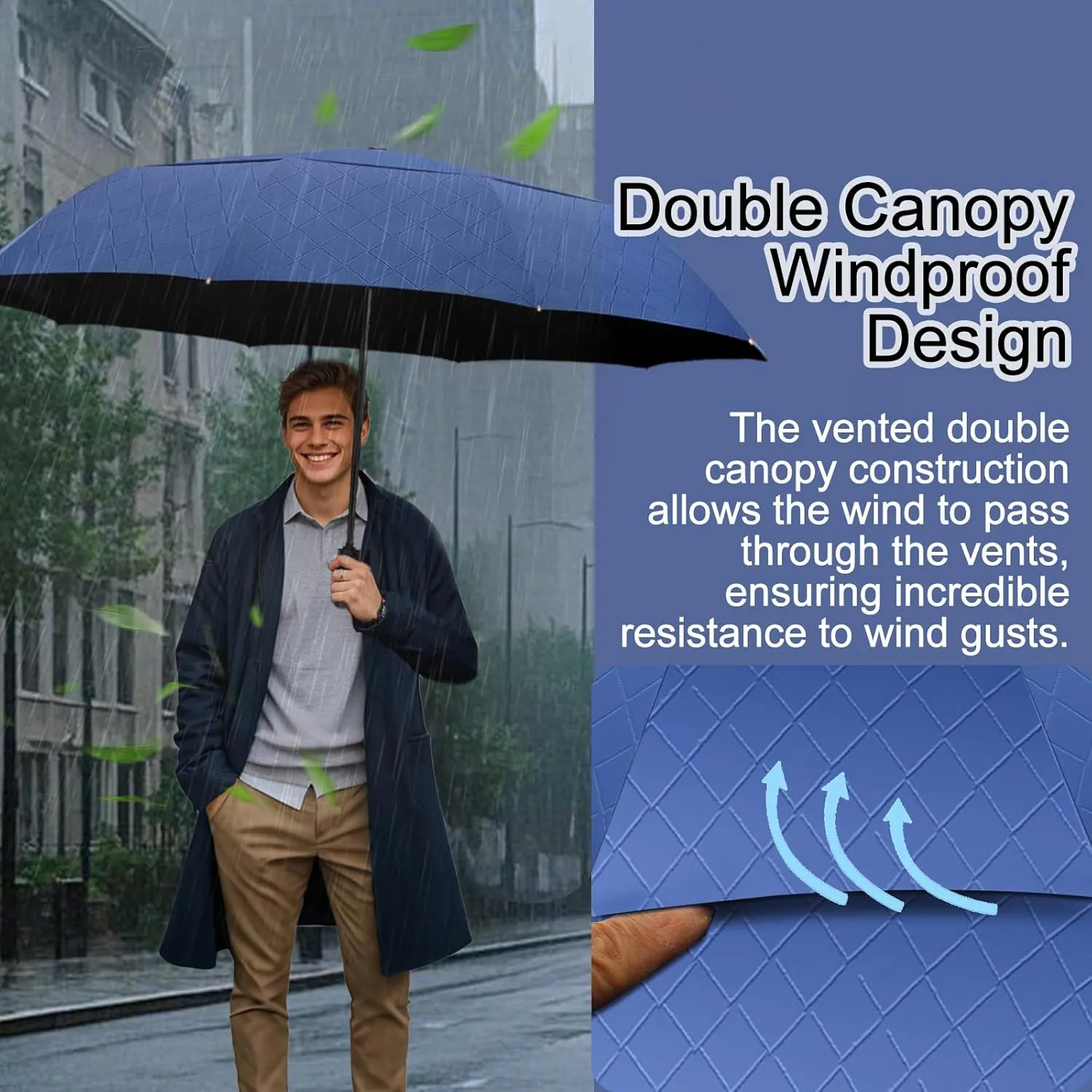 Satol 46/54/62 Inch Large Golf Umbrella, Windproof 10 Ribs Automatic Open/Close Oversize Double Canopy Vented Portable Folding Travel Umbrellas, UPF 50  Sun & Rain Compact Umbrellas for Outdoor
