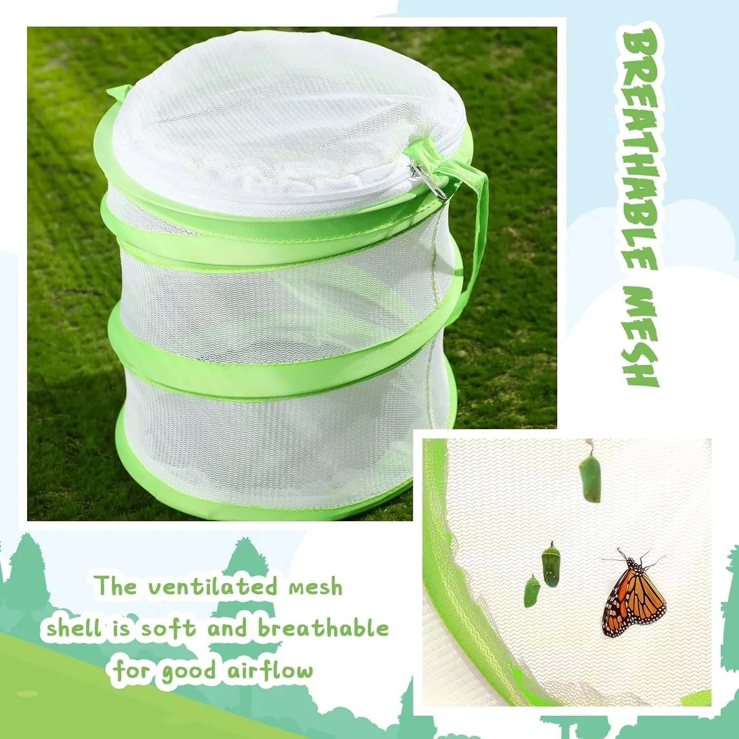Sherr 10 Pcs Mini Butterfly Habitat Cage Clear Mesh Butterfly Net Cage Container Foldable Terrarium, 6.3x7.1inch
