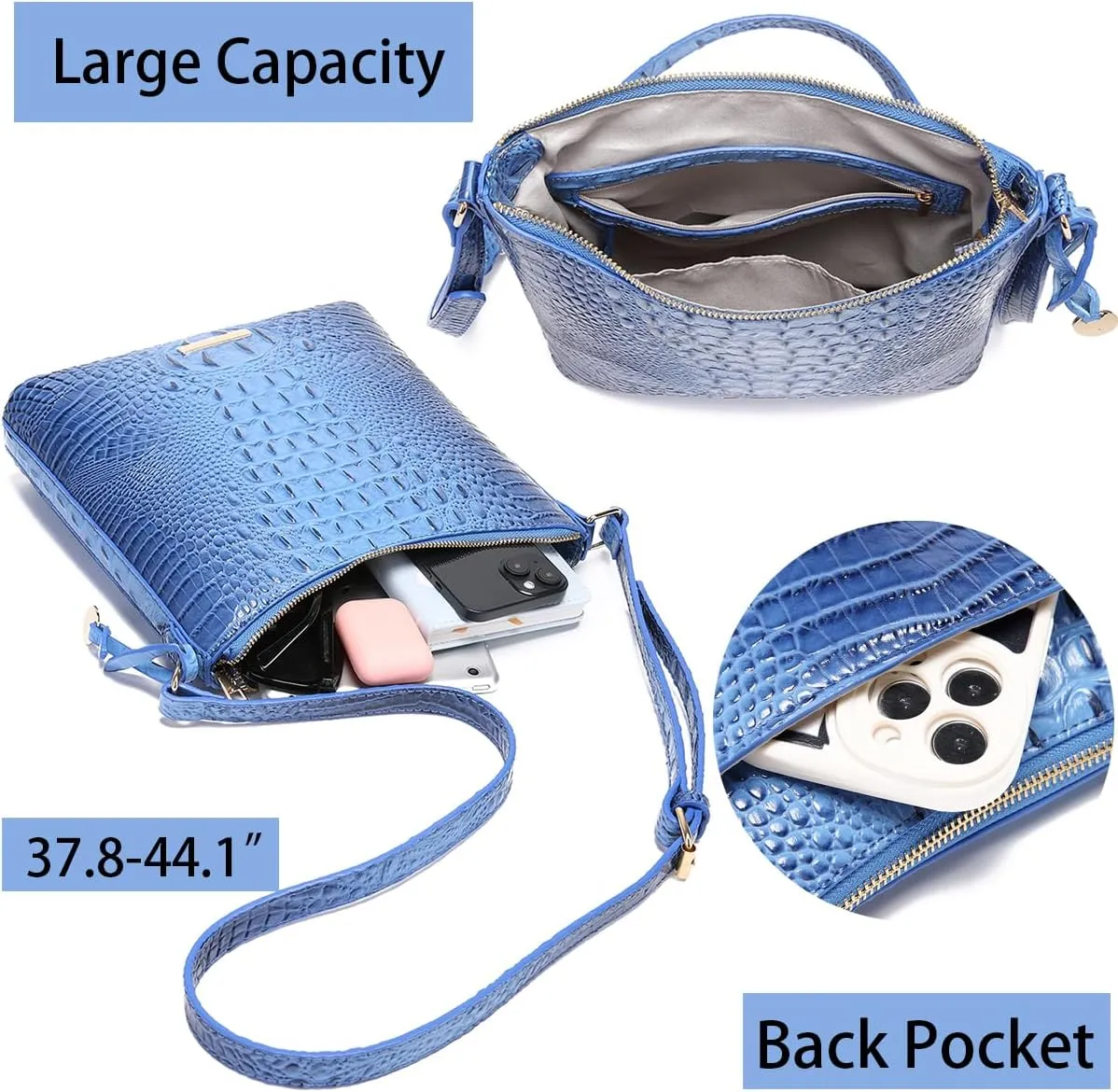 Shoulder Crocodile Flat Handbags for Women trendy Ladies Bag Crocodile PU Leather Crossbody Purse with Strap