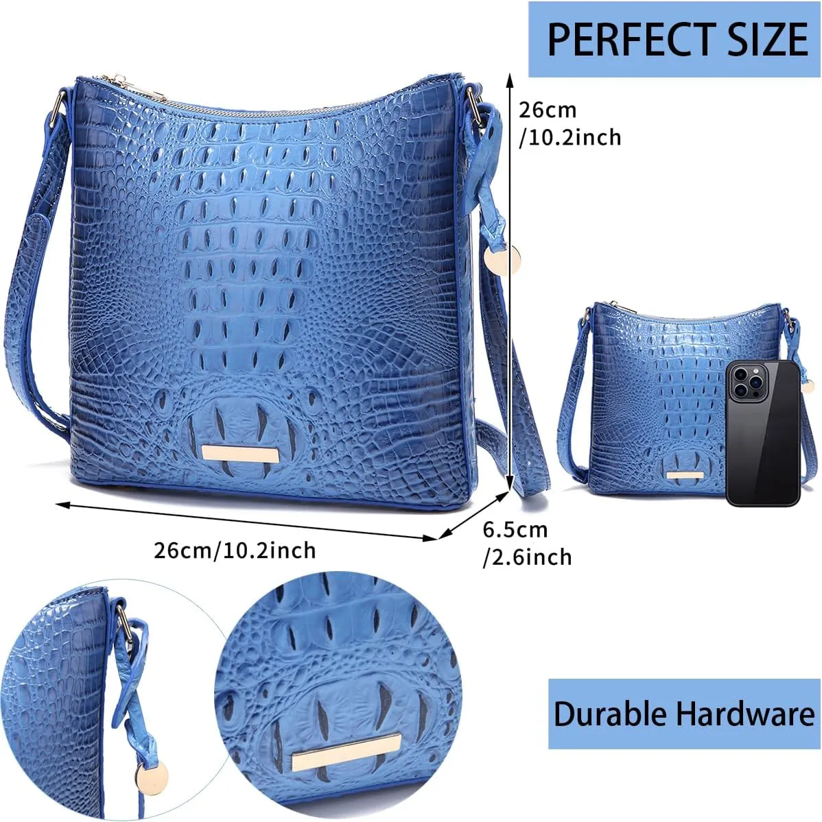 Shoulder Crocodile Flat Handbags for Women trendy Ladies Bag Crocodile PU Leather Crossbody Purse with Strap