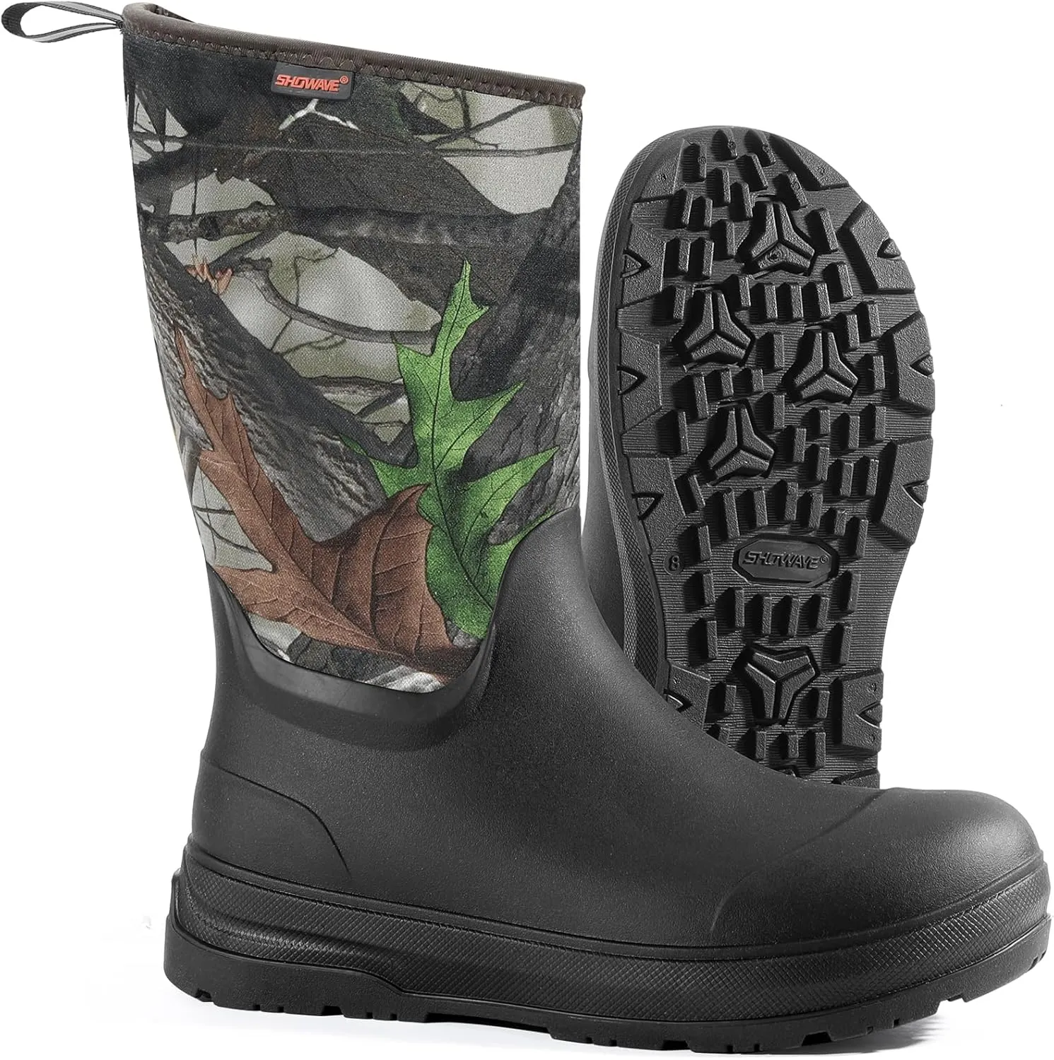 Showave Men's Ultra-Tough Rubber Work Boots Waterproof Rain Footwear Insulated Durable Garden Boots for Hunting Mud Outdoor