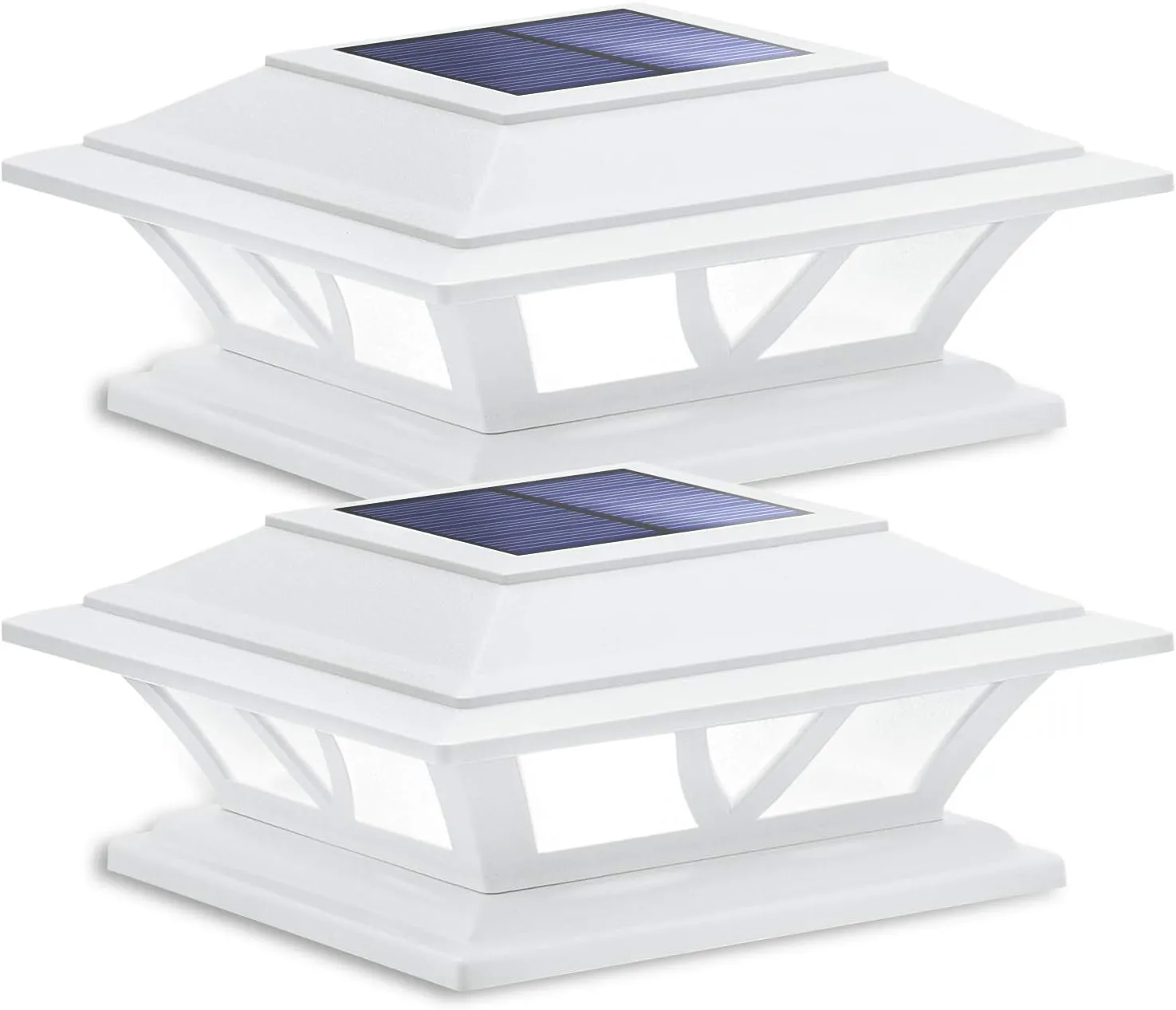 SIEDiNLAR Solar Post Lights Outdoor 2 Modes LED Fence Deck Cap Light for 4x4 5x5 6x6 Posts Garden Patio Decoration Warm White/Cool White Lighting White (2 Pack)