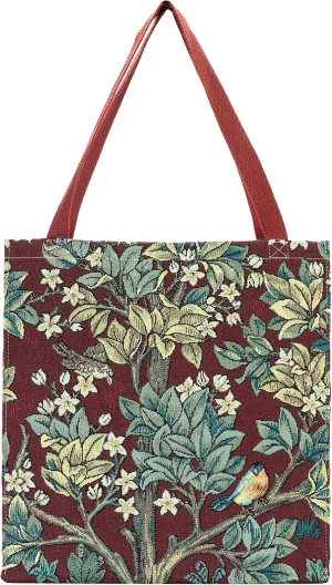 Signare Tapestry Tote Bag, Crossbody Bag, Cosmetic Makeup Bag and Shopping Tote Bag for Women with William Morris Tree of Life in Red backdrop (GUSS-ART-WM-TLRD)