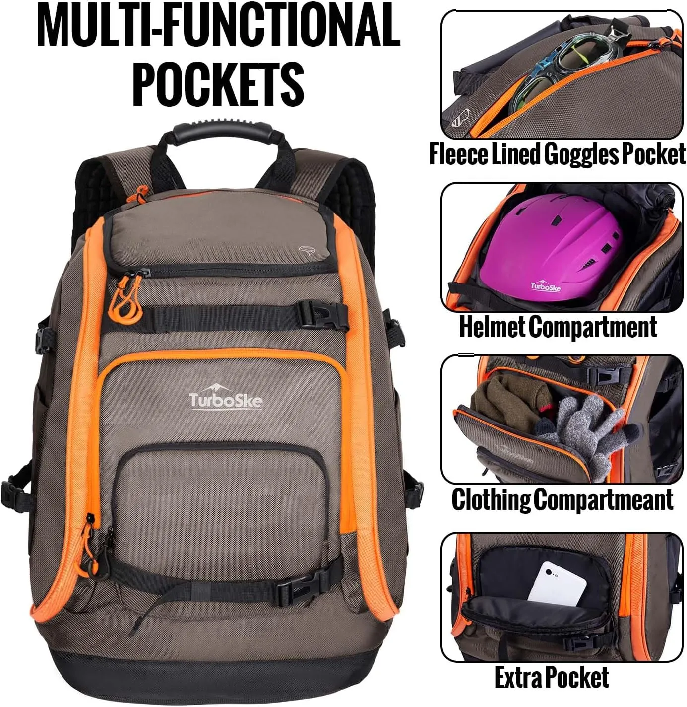 Ski Boot Bag Backpack - 65L Waterproof Skiing Snowboarding Travel Luggage Backpack - Stores Boots Skis Snowboard Helmet Goggles Jackets Gloves & Other Accessories for Men & Women