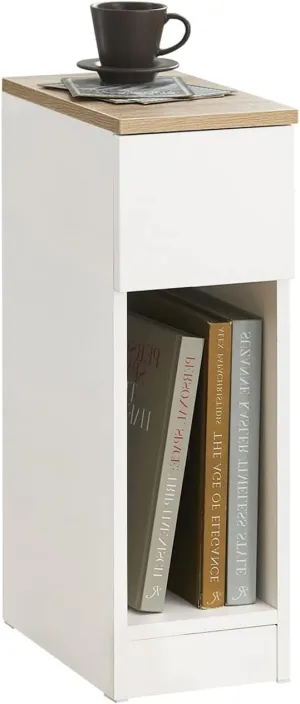 SoBuy Nightstand Narrow Night Stand Modern Design Bedside Furniture Slim End Table Storage Cabinet with Sliding Drawer and Open Compartment, White & Natural FBT111-WN