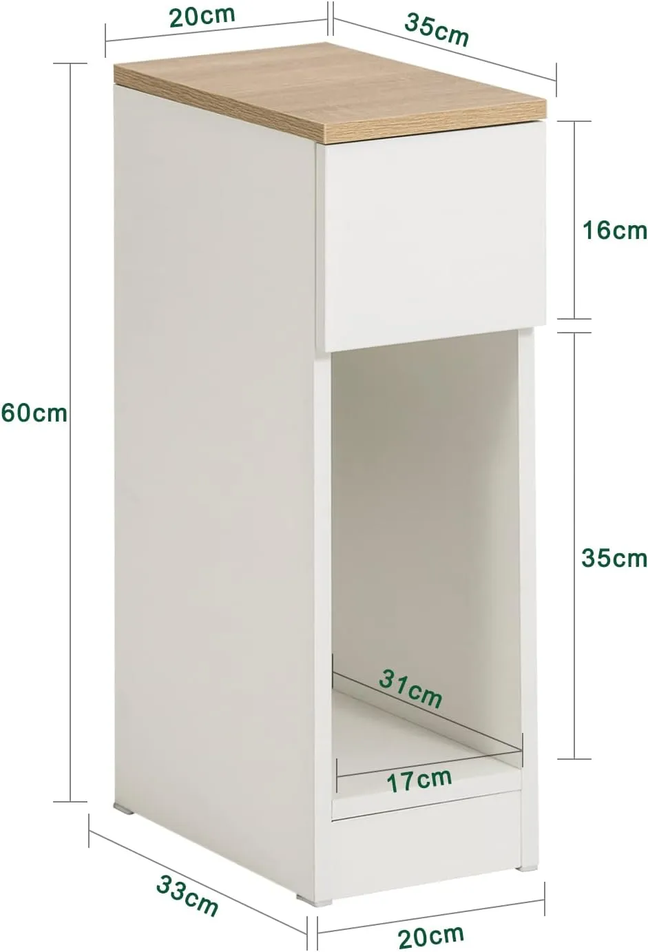 SoBuy Nightstand Narrow Night Stand Modern Design Bedside Furniture Slim End Table Storage Cabinet with Sliding Drawer and Open Compartment, White & Natural FBT111-WN