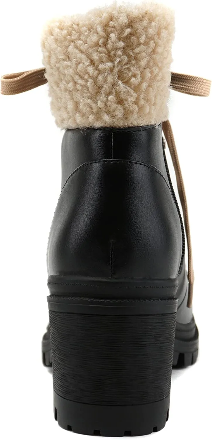 Soda KEYNOTE ~ Women Chunky Lug Sole Faux Fur D-Ring Lace-up Fashion Combat Ankle Boot w/Side Zipper