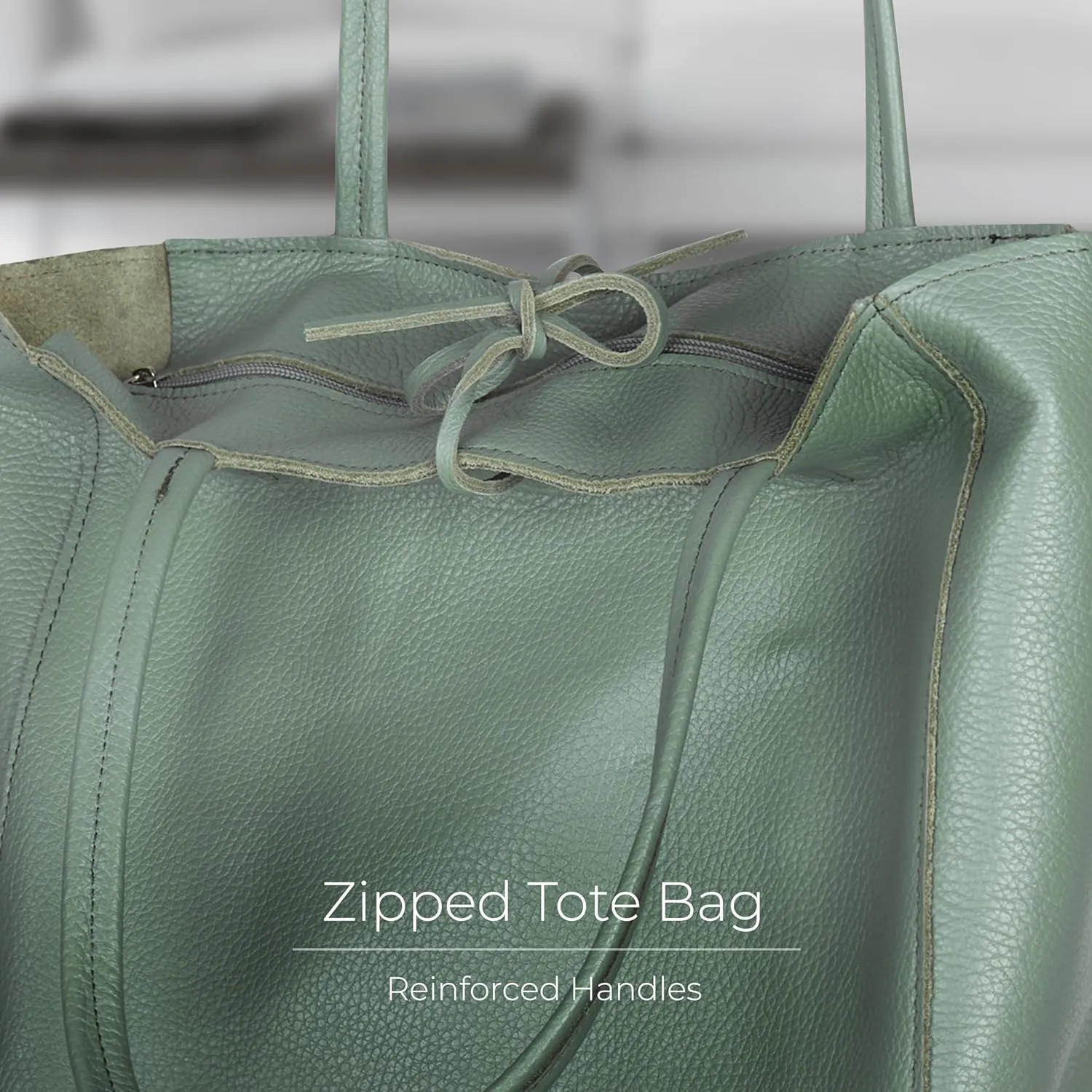 Soft Italian Genuine Calf Leather Tote Bag | Unstructured Unlined Shopper with Zipper, Inside Pocket & Flat Base
