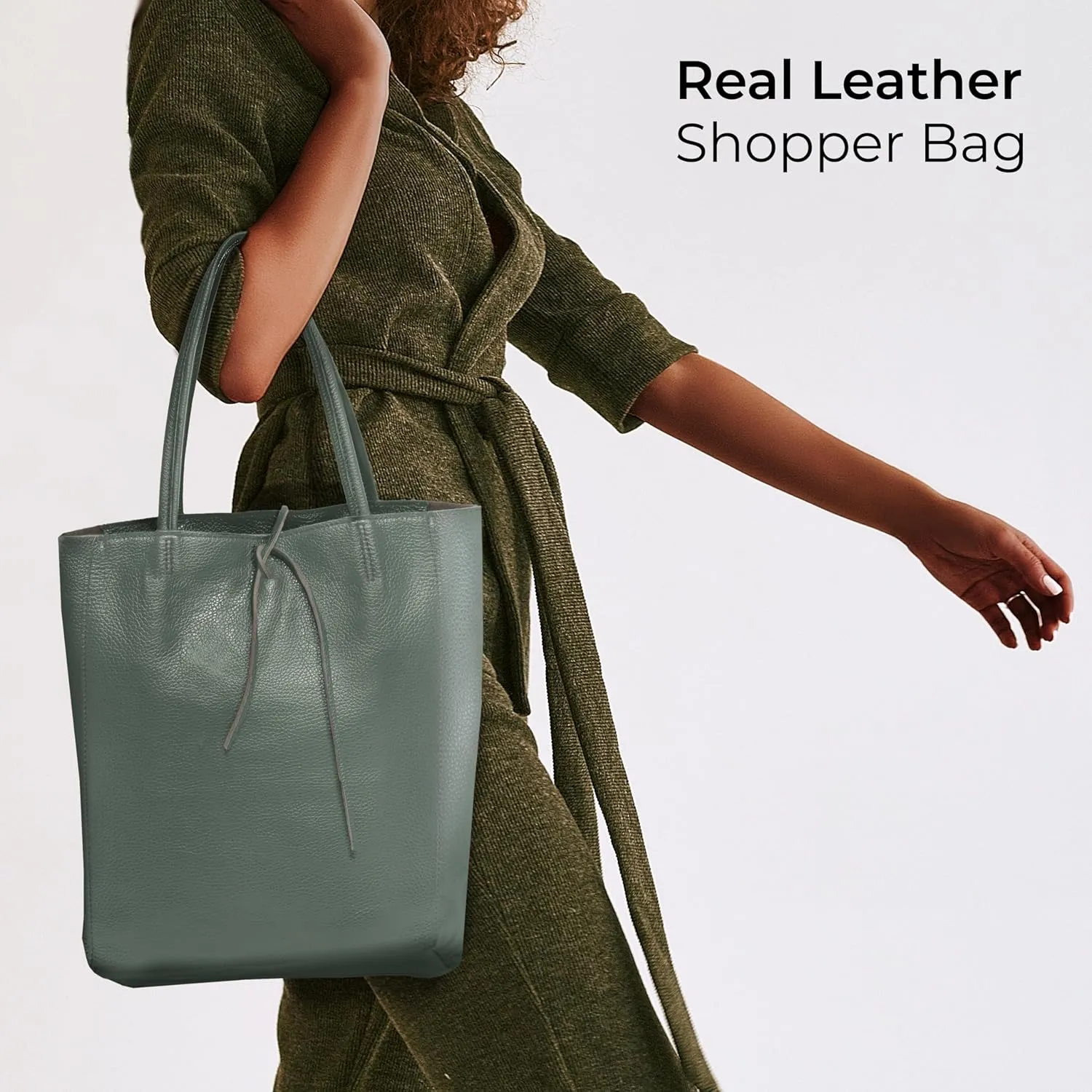 Soft Italian Genuine Calf Leather Tote Bag | Unstructured Unlined Shopper with Zipper, Inside Pocket & Flat Base