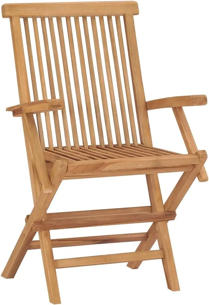 Solid Teak Wood Patio Chairs Set of 4 with Black Cushions, Foldable Outdoor Furniture for Garden Poolside Deck Lawn