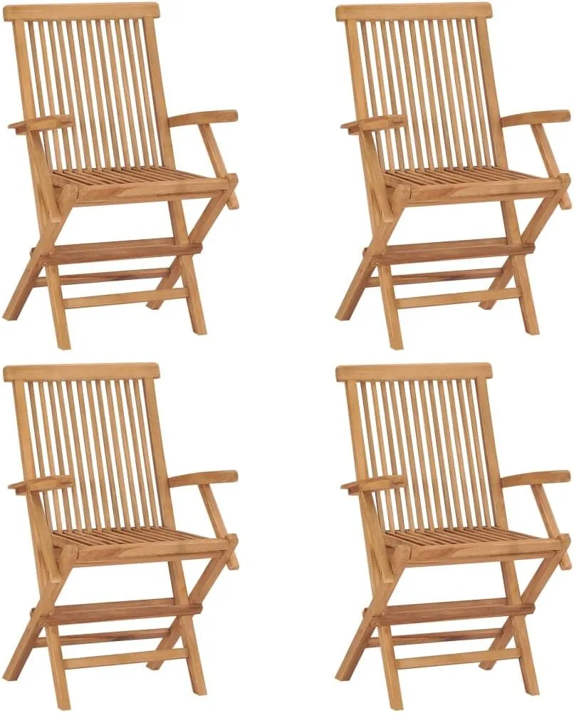 Solid Teak Wood Patio Chairs Set of 4 with Black Cushions, Foldable Outdoor Furniture for Garden Poolside Deck Lawn