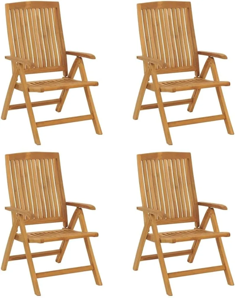Solid Teak Wood Reclining Patio Chairs with Cushions 4-Piece Set, Adjustable Outdoor Lounge Chairs Foldable Garden Furniture for Poolside Backyard Tanning Reading