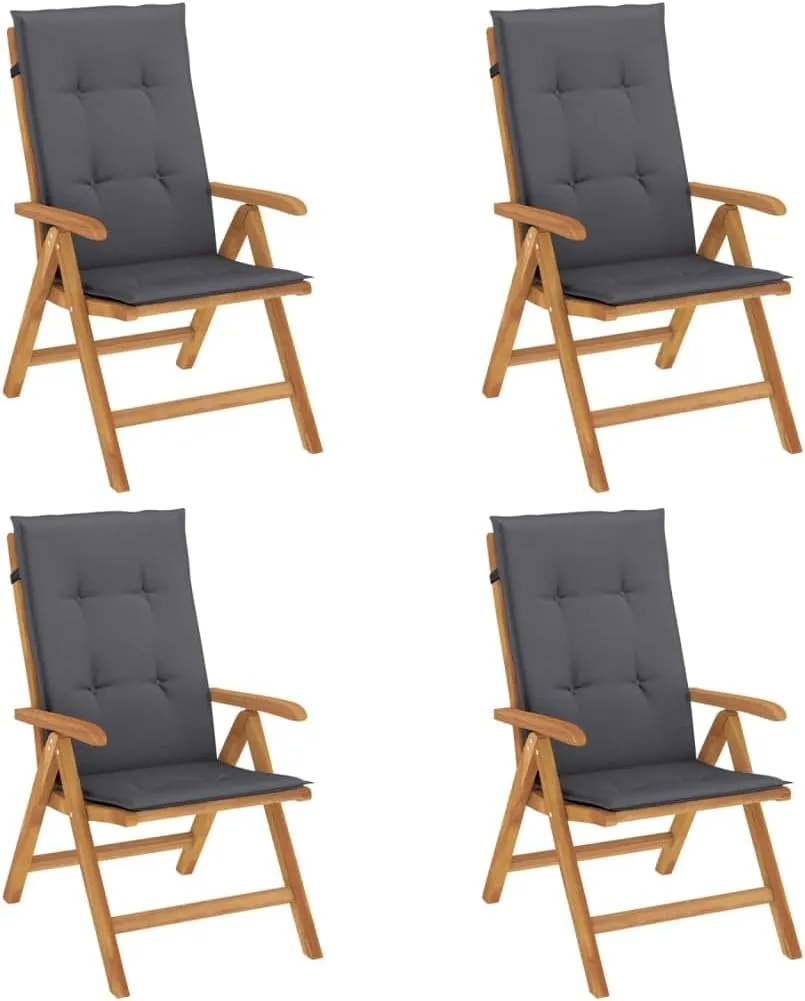Solid Teak Wood Reclining Patio Chairs with Cushions 4-Piece Set, Adjustable Outdoor Lounge Chairs Foldable Garden Furniture for Poolside Backyard Tanning Reading