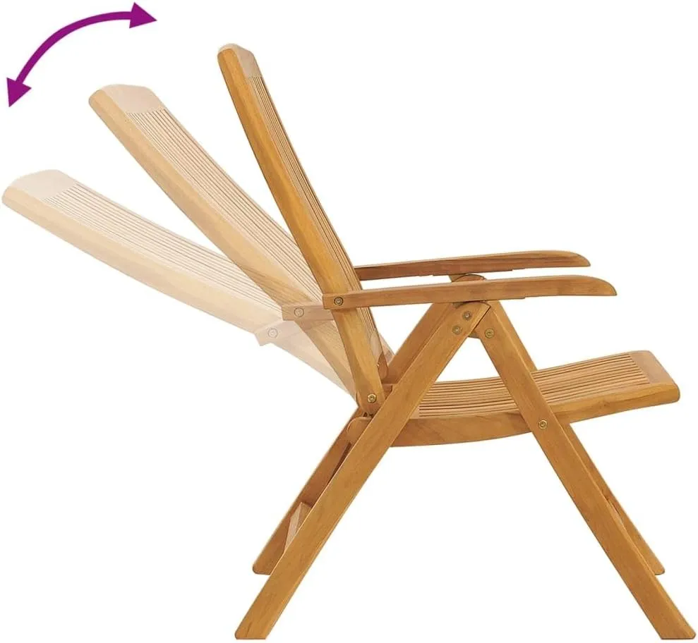 Solid Teak Wood Reclining Patio Chairs with Cushions 4-Piece Set, Adjustable Outdoor Lounge Chairs Foldable Garden Furniture for Poolside Backyard Tanning Reading