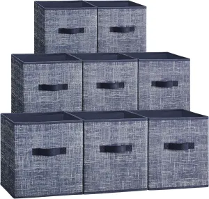 SONGMICS Storage Cubes, 11-Inch Non-Woven Fabric Bins with Double Handles, Set of 8, Closet Organizers for Shelves, Foldable, for Clothes, Misty Blue UROB826I01