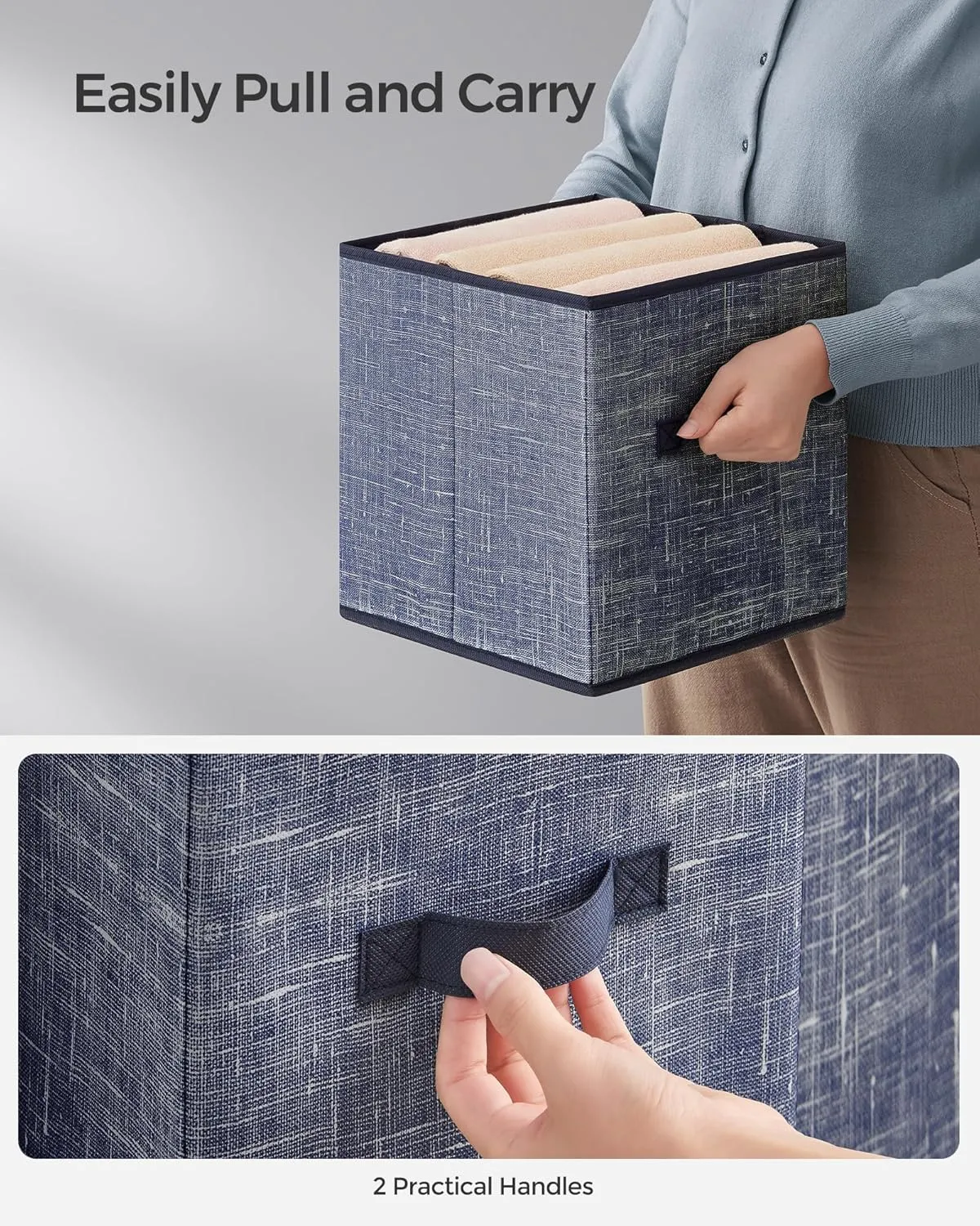 SONGMICS Storage Cubes, 11-Inch Non-Woven Fabric Bins with Double Handles, Set of 8, Closet Organizers for Shelves, Foldable, for Clothes, Misty Blue UROB826I01