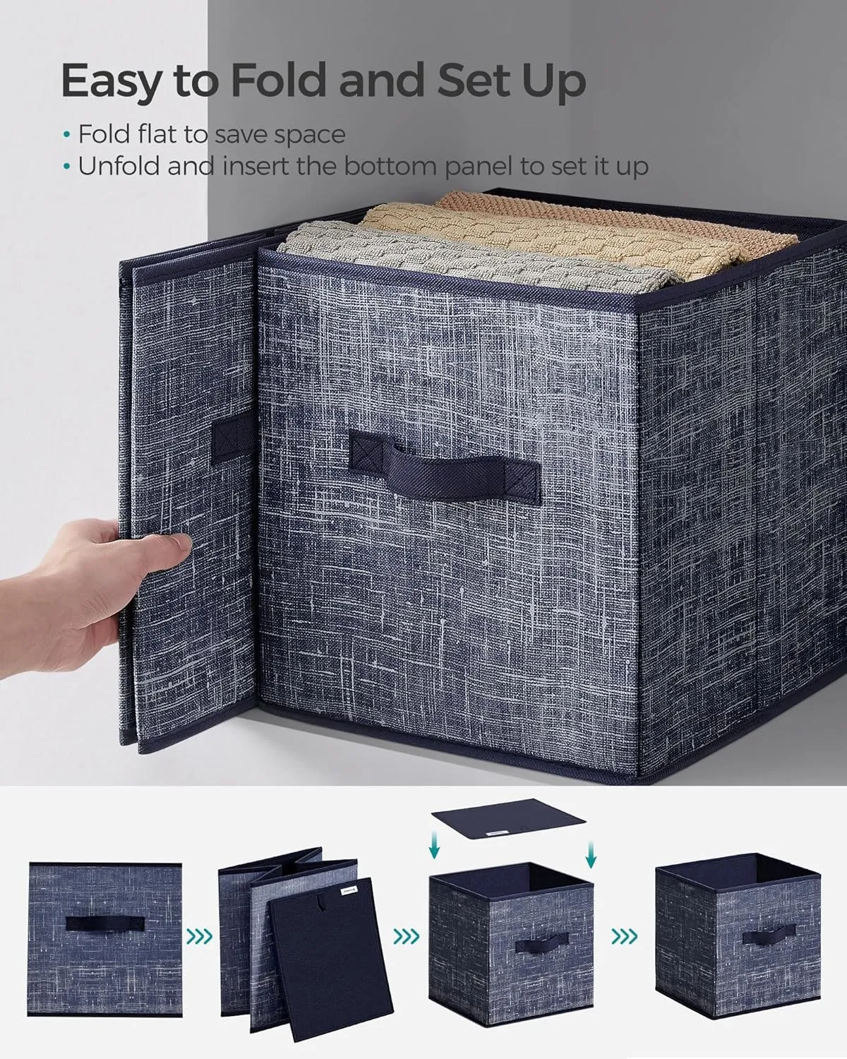 SONGMICS Storage Cubes, 11-Inch Non-Woven Fabric Bins with Double Handles, Set of 8, Closet Organizers for Shelves, Foldable, for Clothes, Misty Blue UROB826I01