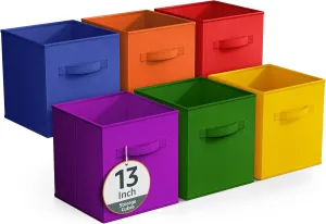 Sorbus 13 Inch Storage Bins - Sturdy Collapsible Fabric Storage Cubes with Handle - 6 Foldable Baskets for Organizing Clothes, Toys, Books - Storage Baskets for Shelves, Kids Room, Closets