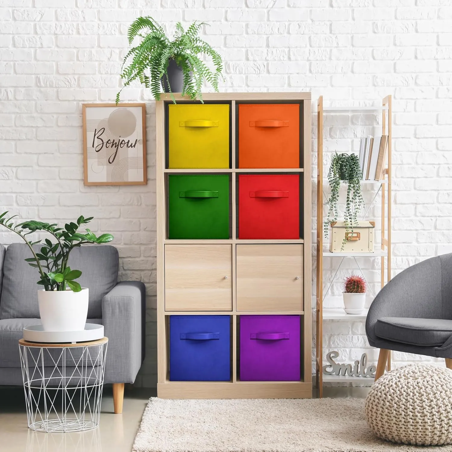 Sorbus 13 Inch Storage Bins - Sturdy Collapsible Fabric Storage Cubes with Handle - 6 Foldable Baskets for Organizing Clothes, Toys, Books - Storage Baskets for Shelves, Kids Room, Closets
