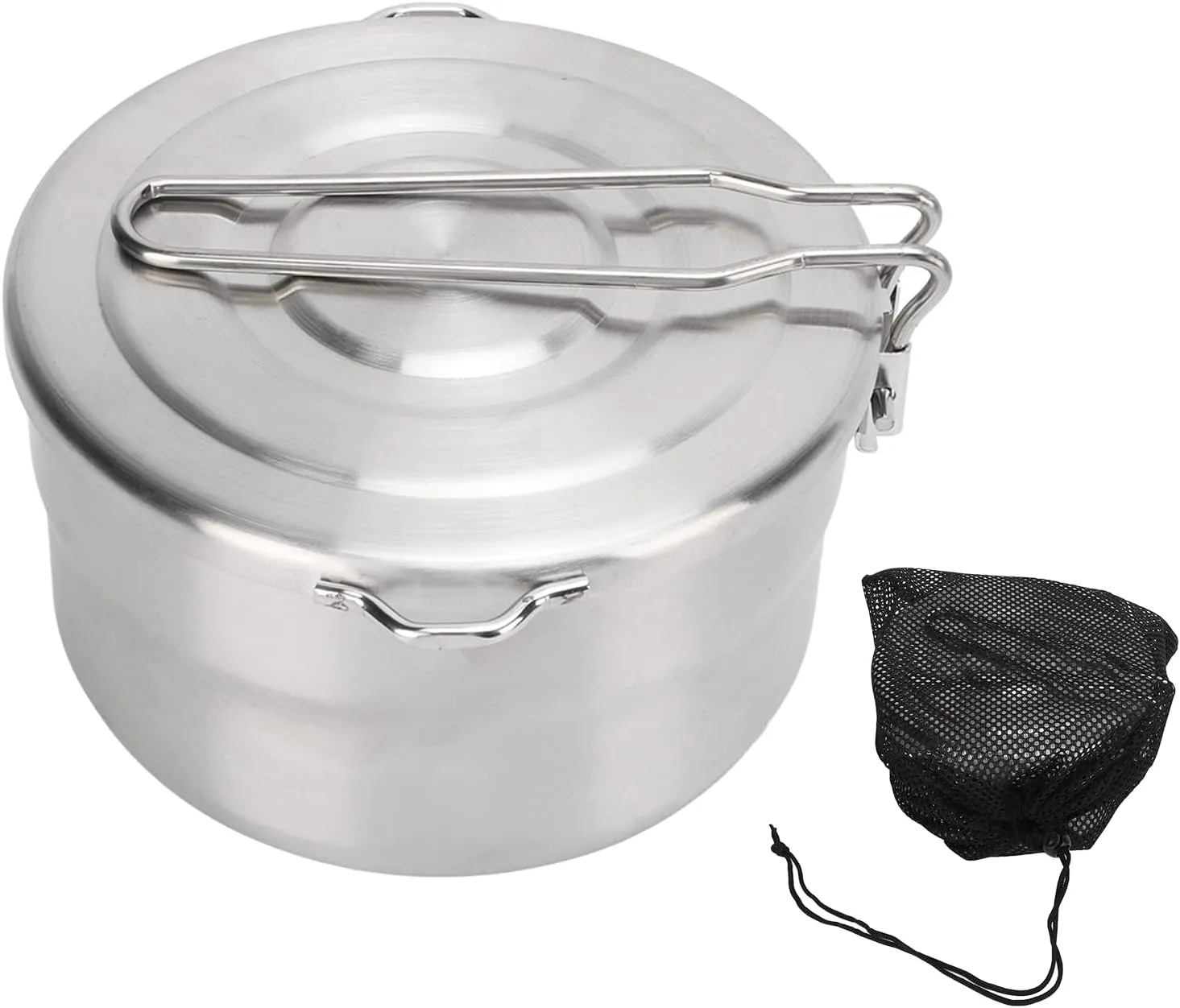 Stainless Steel Camping Pot, 1.5L Large Capacity Pot Camping Cookware Backpacking Pot with Lid and Folding Handle Camping Cooking Pot for Hiking Camping Picnic