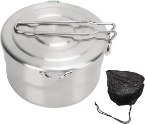 Stainless Steel Camping Pot, 1.5L Large Capacity Pot Camping Cookware Backpacking Pot with Lid and Folding Handle Camping Cooking Pot for Hiking Camping Picnic
