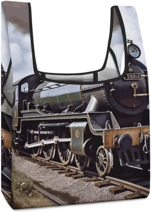 Steam Locomotive Train Tote Bag Reusable Shopping Handbag Washable Foldable Grocery Tote for Picnic Shopping