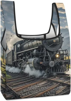 Steam Locomotive Train Tote Bag Reusable Shopping Handbag Washable Foldable Grocery Tote for Picnic Shopping