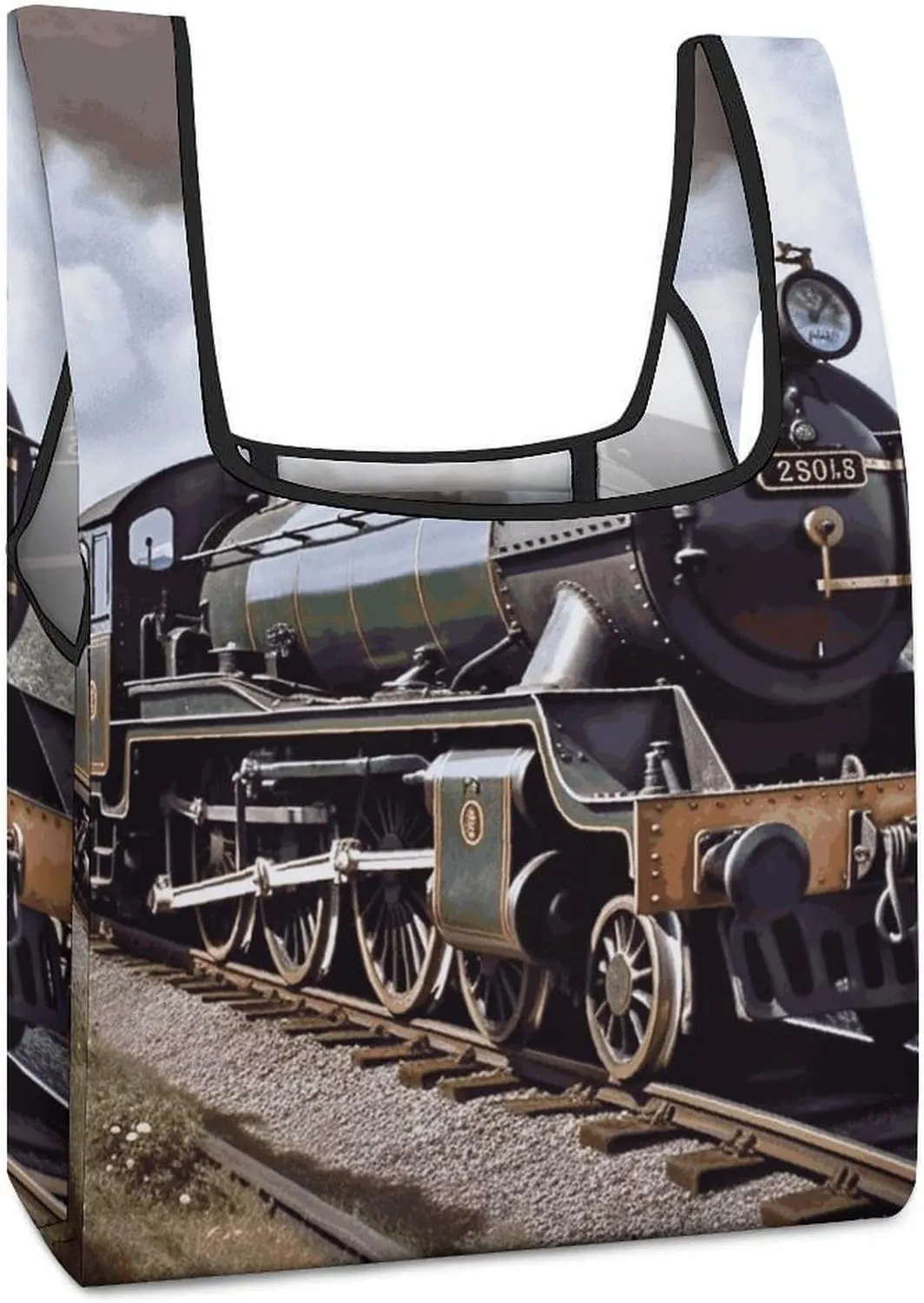 Steam Locomotive Train Tote Bag Reusable Shopping Handbag Washable Foldable Grocery Tote for Picnic Shopping
