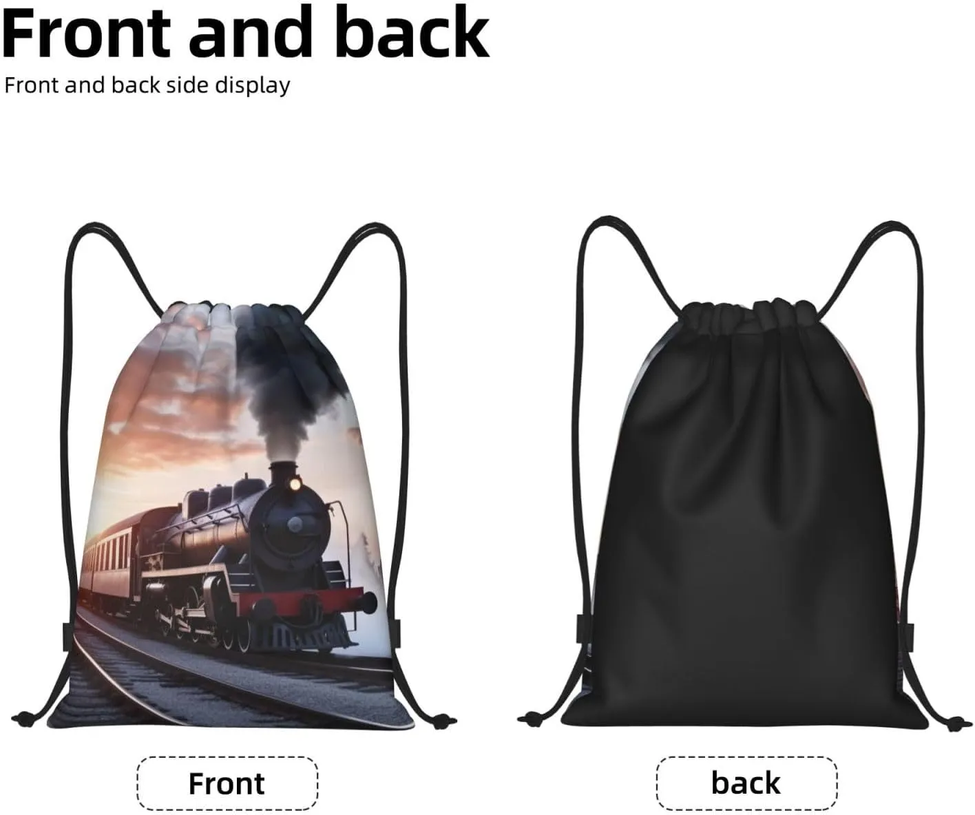 Steam Train Depart Sunset Drawstring Backpack Waterproof String Bag Sports Sackpack Gym Bags for Men Women