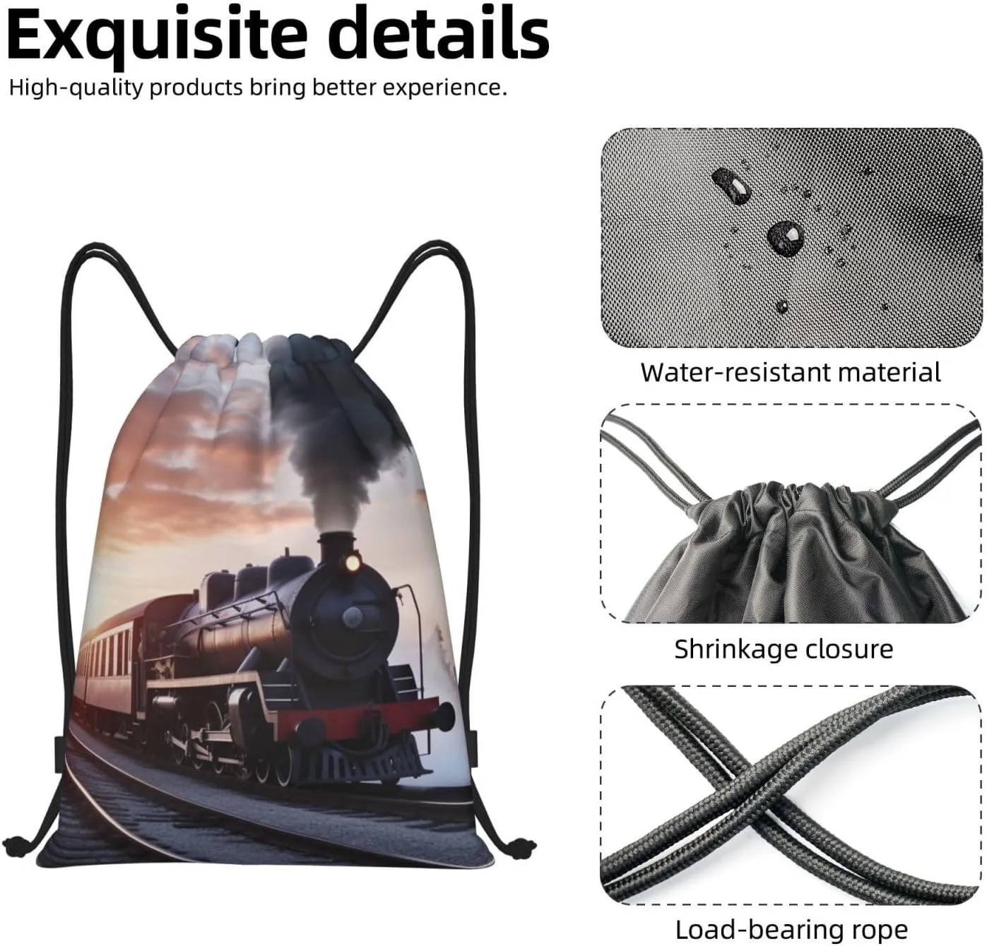 Steam Train Depart Sunset Drawstring Backpack Waterproof String Bag Sports Sackpack Gym Bags for Men Women