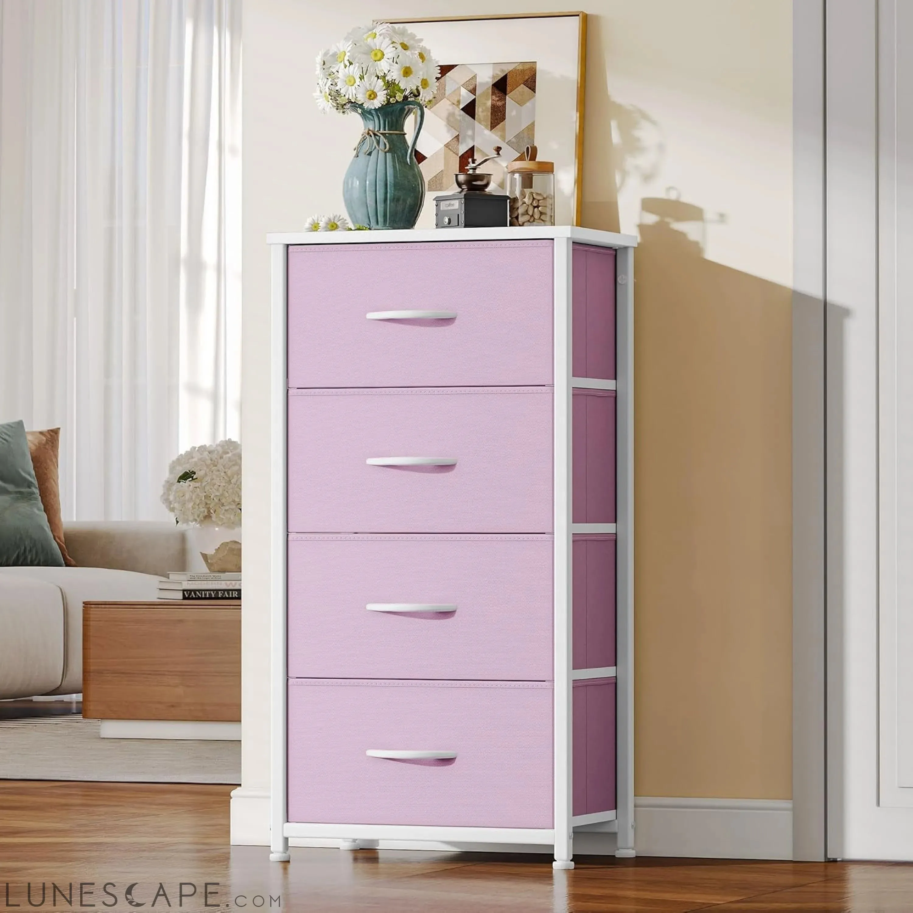 Storage Drawer with 4 Drawers - Fabric Dressers for Kids, Dresser for