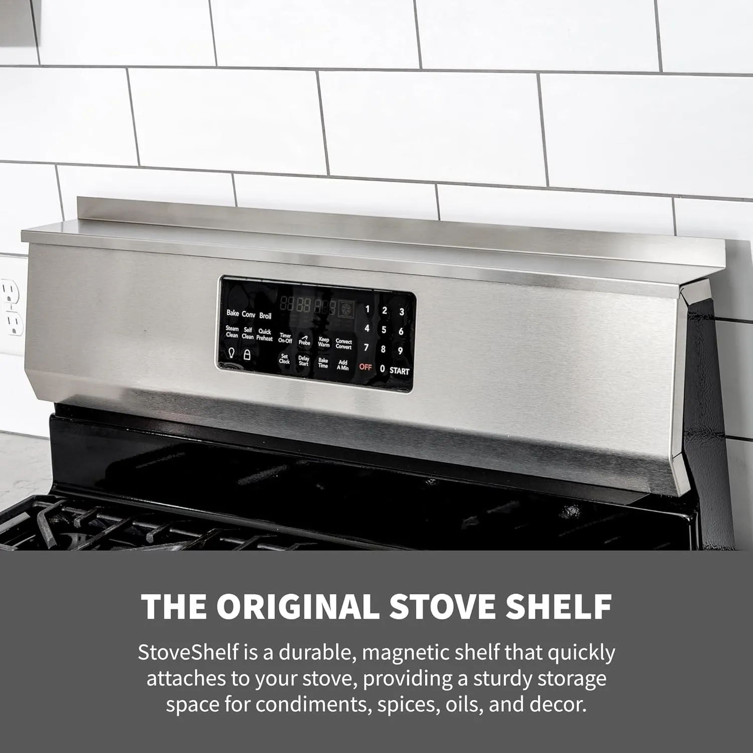 StoveShelf 30" Length White Magnetic Shelf for Kitchen Stove - Kitchen Storage Solution with Zero Installation - Over Stove Spice Rack Organizer