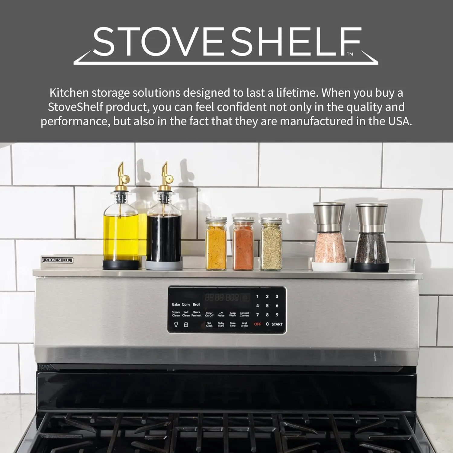StoveShelf 30" Length White Magnetic Shelf for Kitchen Stove - Kitchen Storage Solution with Zero Installation - Over Stove Spice Rack Organizer