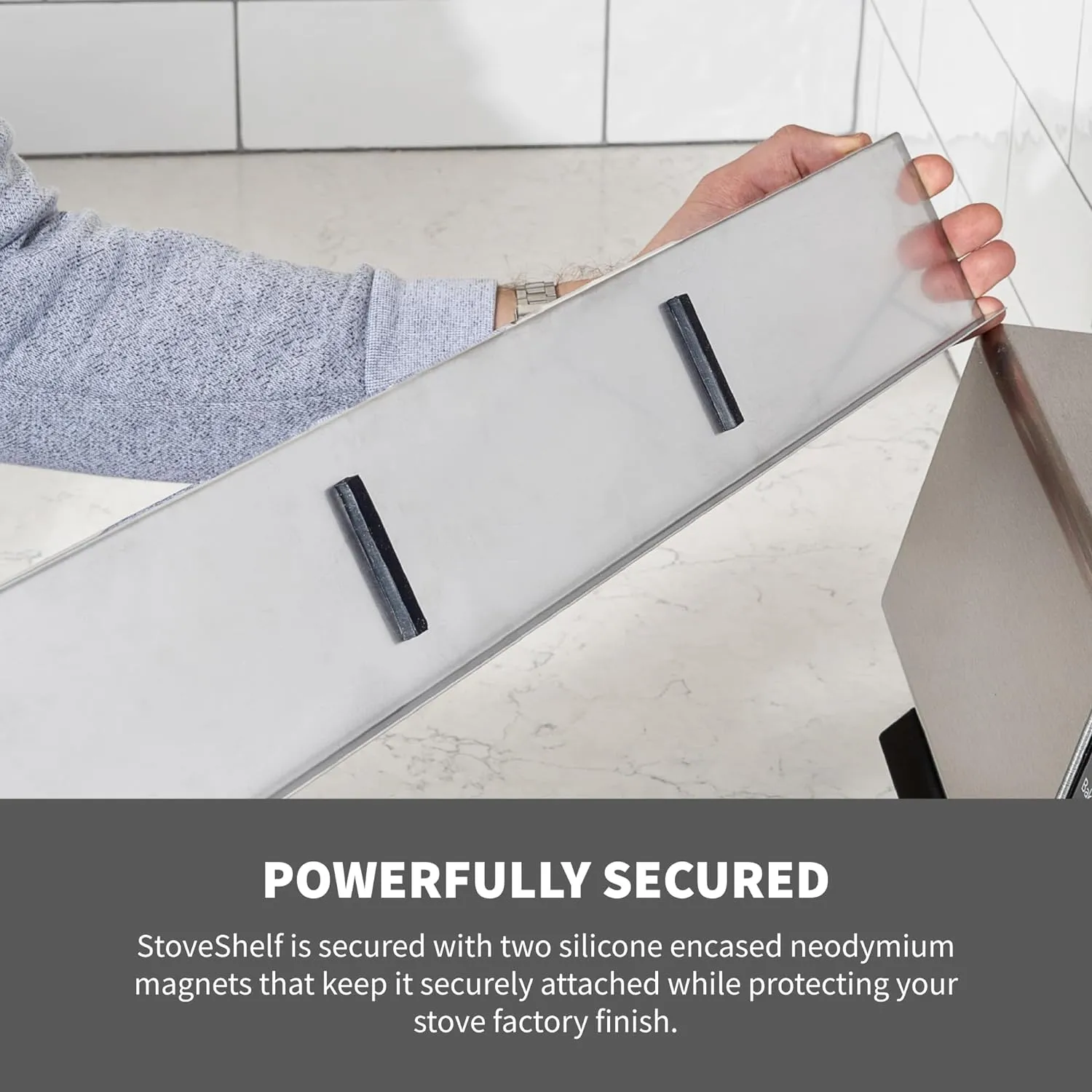 StoveShelf 30" Length White Magnetic Shelf for Kitchen Stove - Kitchen Storage Solution with Zero Installation - Over Stove Spice Rack Organizer
