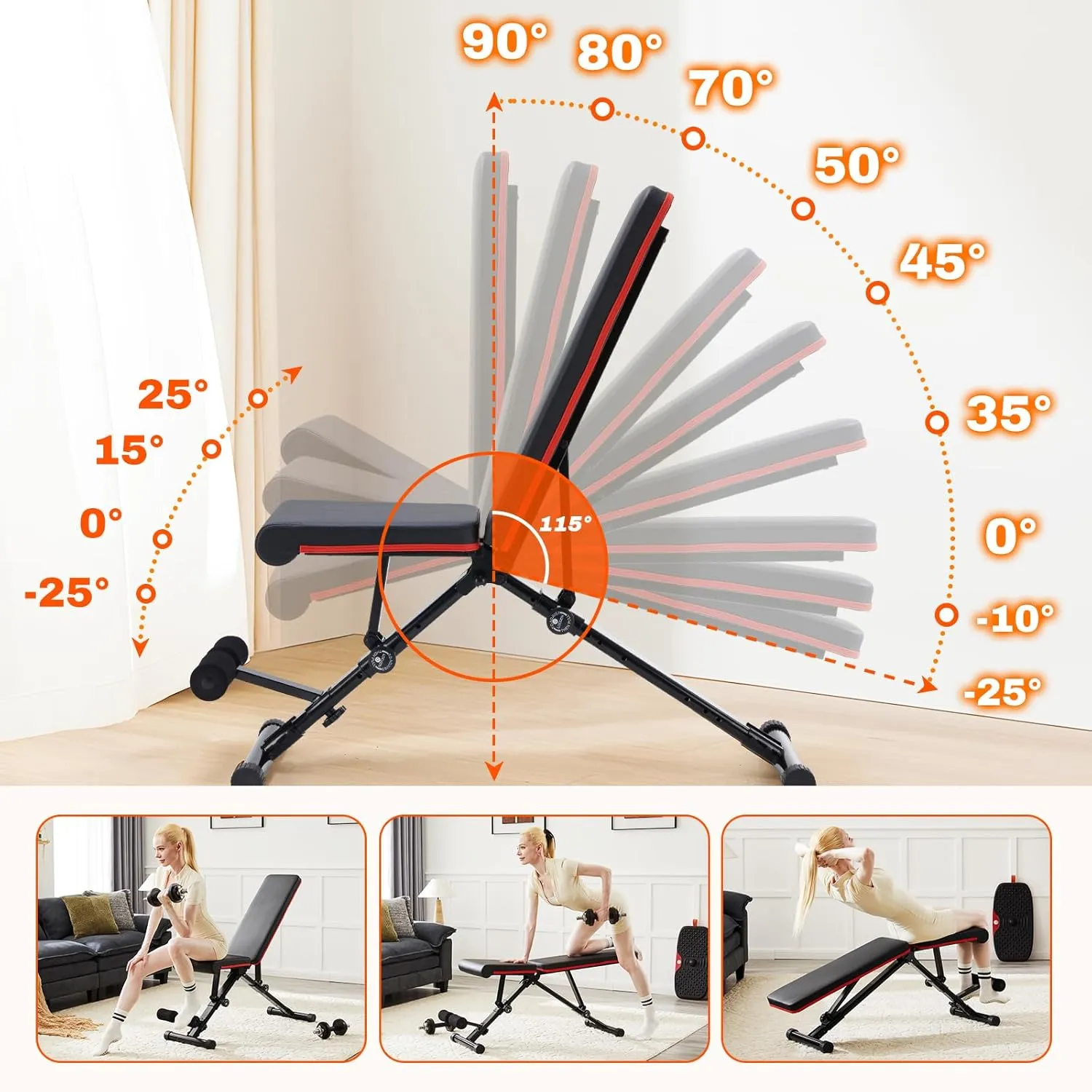 Sweetcrispy Ajustable Weight Bench for Home Gym, Foldable Workout Bench for Full Body Exercise or Strength Training, 795LBS Capacity Incline Decline Sit Up Exercise Bench Press