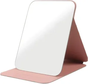 Tabletop Mirror Folding Mirror Men's and Women's Desktop Helper Household Portable Simple Large Portable Student Dormitory Makeup Mirror Standing Vanity Mirror(Pink,Small)