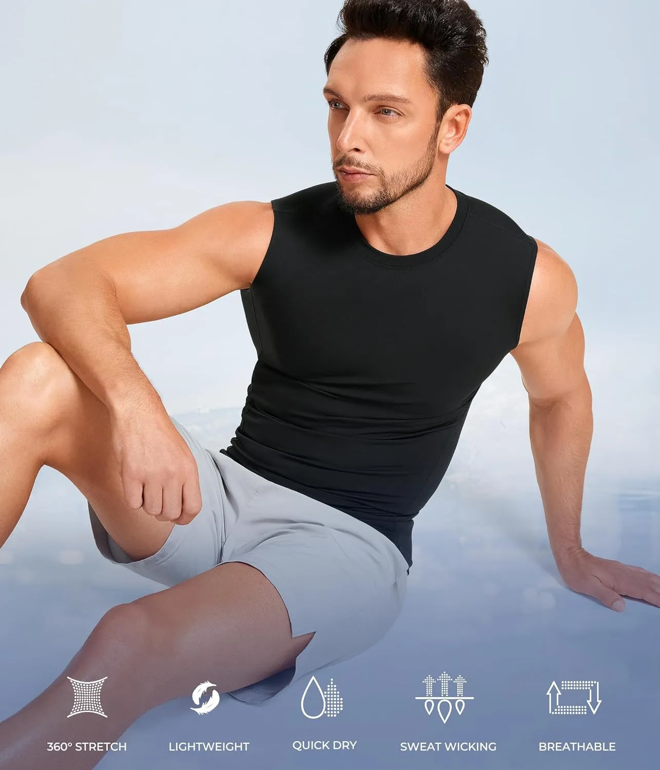 TAILONG 2 Pack Compression Shirt Men - Athletic Base Layer Sleeveless Workout Tank Top Slimming Undershirt