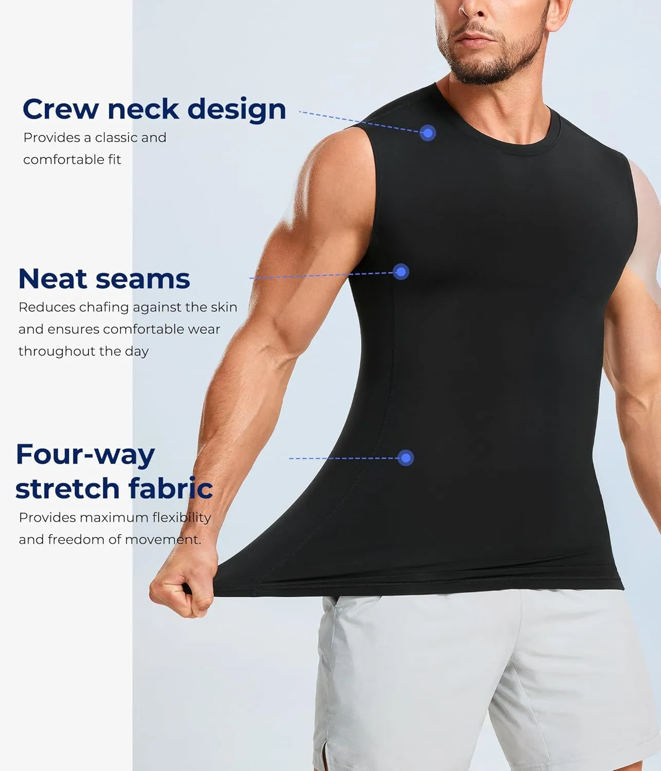 TAILONG 2 Pack Compression Shirt Men - Athletic Base Layer Sleeveless Workout Tank Top Slimming Undershirt