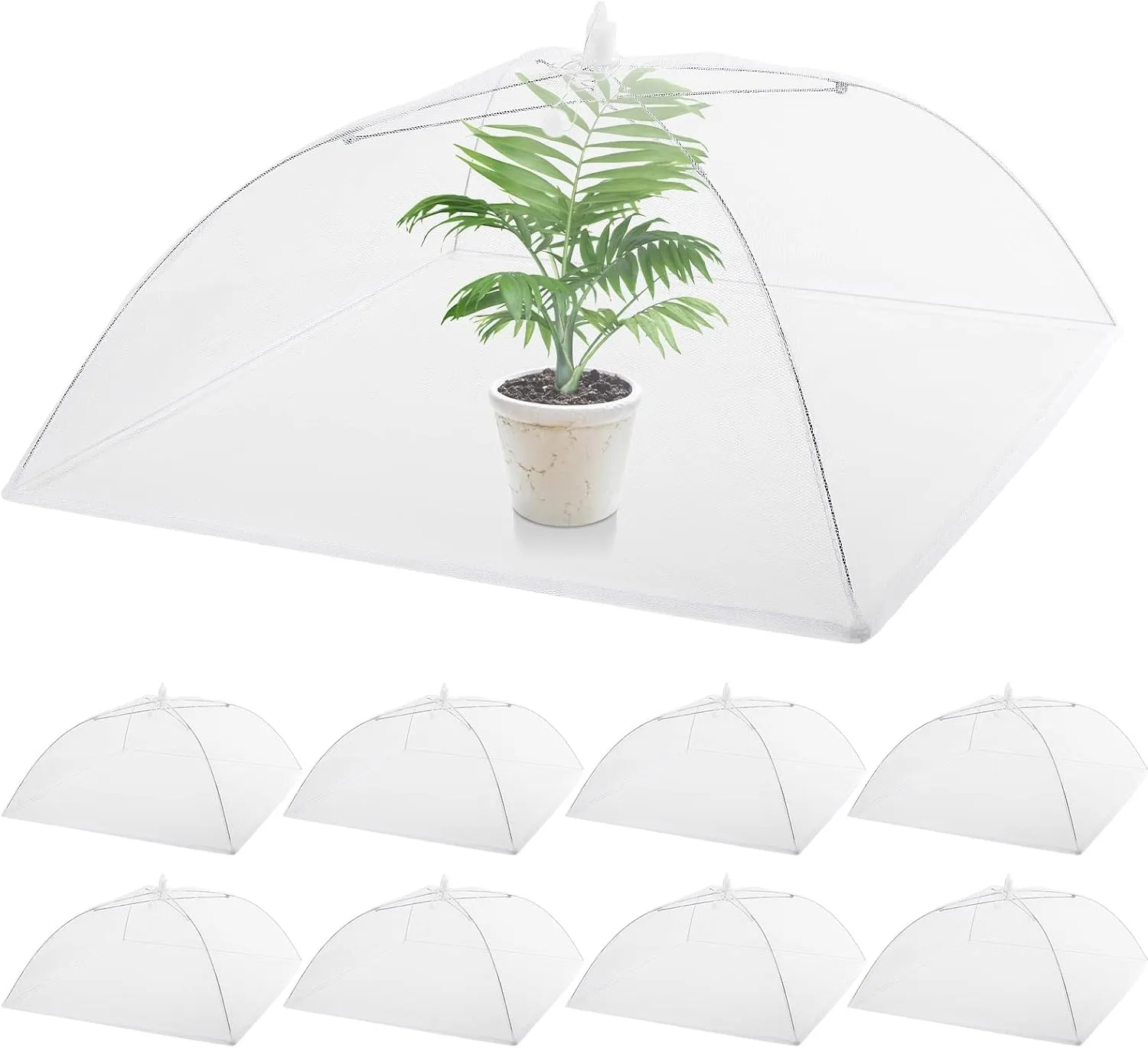 Tanlade 8 Pcs Mesh Plant Cover Protection Tent from Animals Reusable Dome Protect Tent Collapsible Plant Umbrella Netting Food Cover Net for Plants Food Vegetable(24 Inch,White)