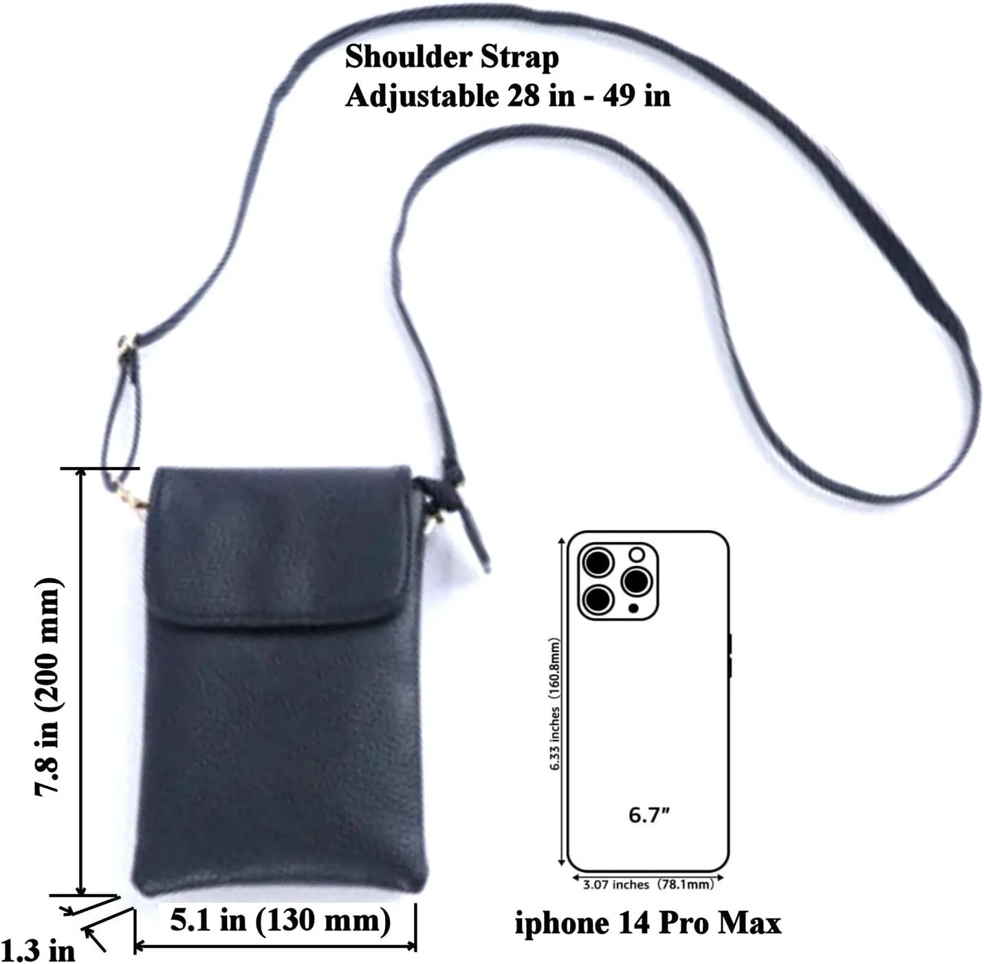 Tapp Collections Leather Small Crossbody Cell Phone Bag Wallet Purse With Adjustable Strap - Black