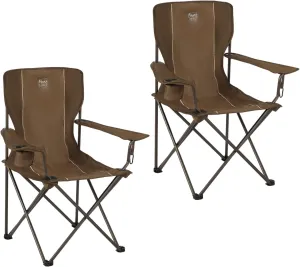 TIMBER RIDGE Folding Camping Chair, Collapsible Armrests Chair with Cup Holder & Carry Mat & Pet Leash, Heavy Duty Foldable Chair for Outdoor Lounge Lawn Beach, Support 300 lbs, Earth Brown-2 Pack
