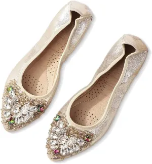 TN TANGNEST Womens Shiny Foldable Ballet Flats Wedding Rhinestone Slip On Flat Shoes