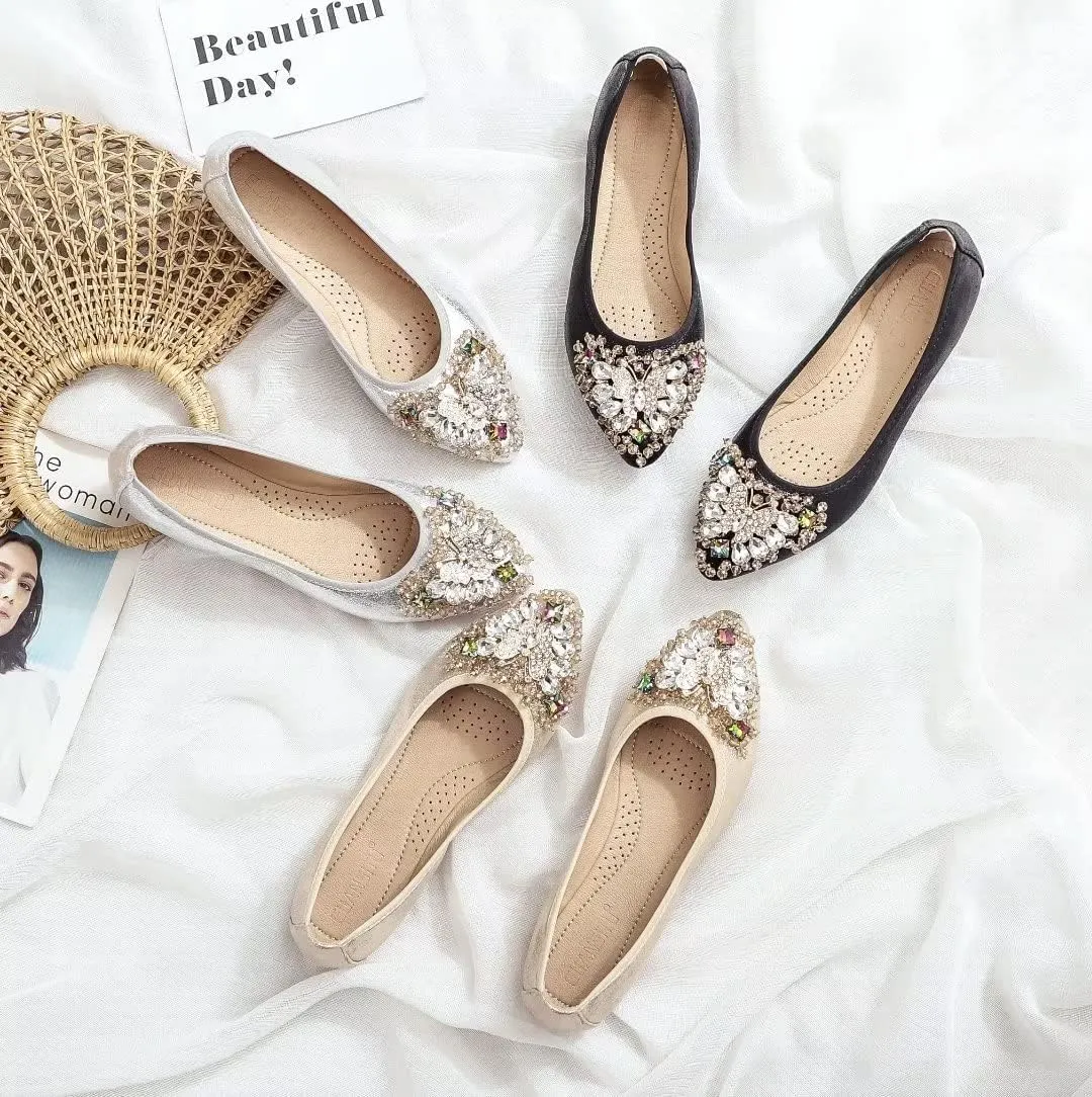 TN TANGNEST Womens Shiny Foldable Ballet Flats Wedding Rhinestone Slip On Flat Shoes
